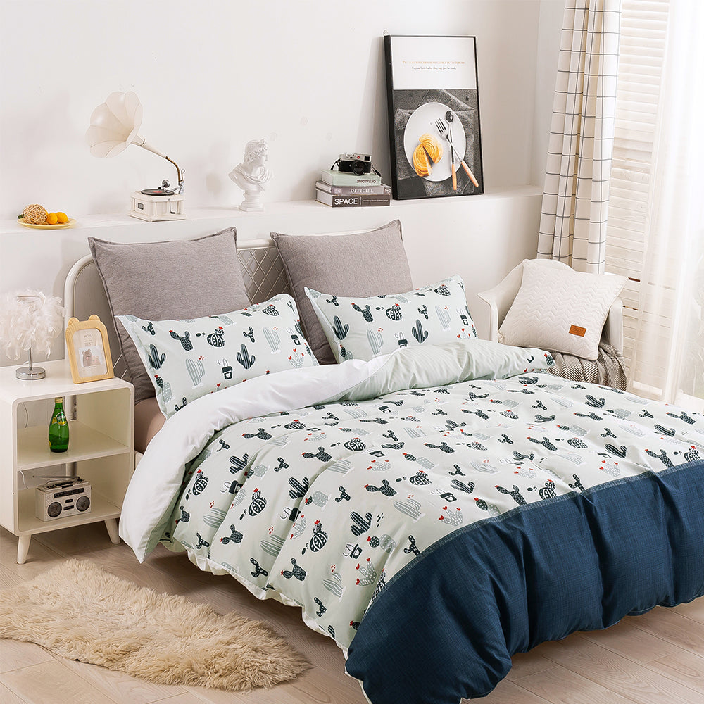 3D Cactus Pattern Blue Quilt Cover Set Bedding Set Duvet Cover Pillowcases 46
