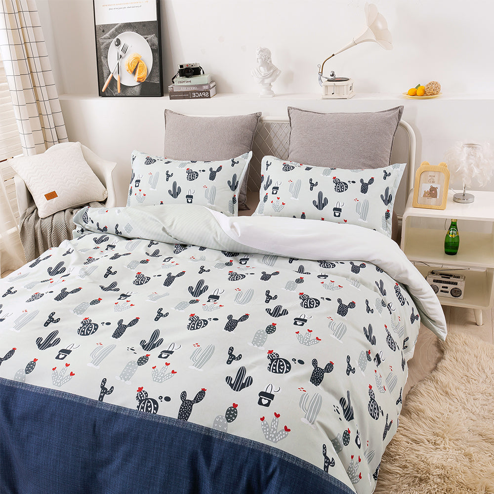 3D Cactus Pattern Blue Quilt Cover Set Bedding Set Duvet Cover Pillowcases 46