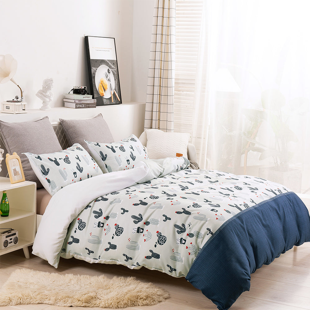 3D Cactus Pattern Blue Quilt Cover Set Bedding Set Duvet Cover Pillowcases 46
