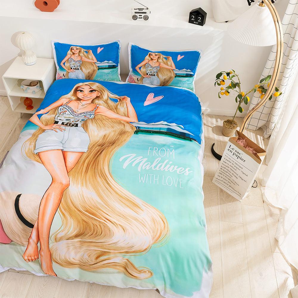 3D Cartoon Girl Pattern Quilt Cover Set Bedding Set Duvet Cover Pillowcases 75