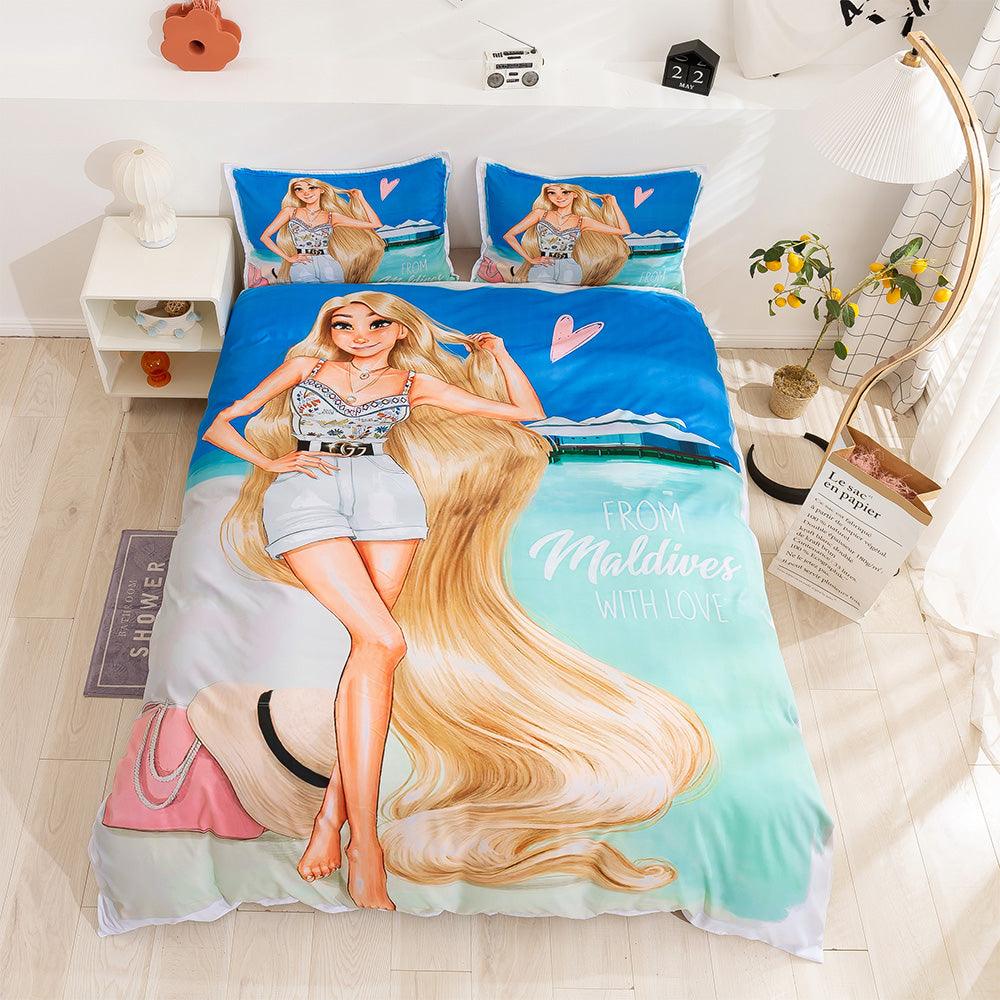 3D Cartoon Girl Pattern Quilt Cover Set Bedding Set Duvet Cover Pillowcases 75