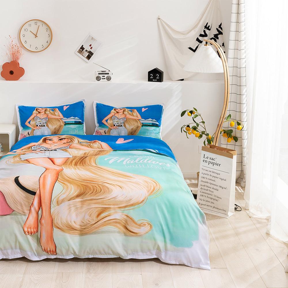 3D Cartoon Girl Pattern Quilt Cover Set Bedding Set Duvet Cover Pillowcases 75