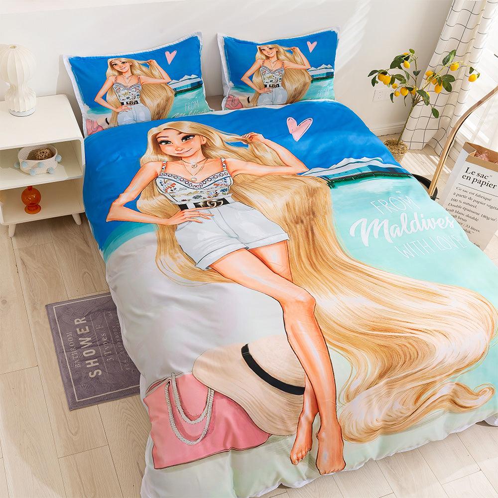 3D Cartoon Girl Pattern Quilt Cover Set Bedding Set Duvet Cover Pillowcases 75