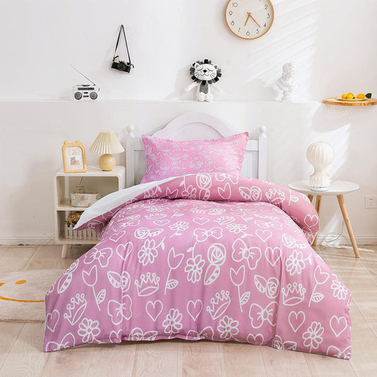 3D Cartoon Pink Butterfly Floral Quilt Cover Set Bedding Set Duvet Cover Pillowcases 378