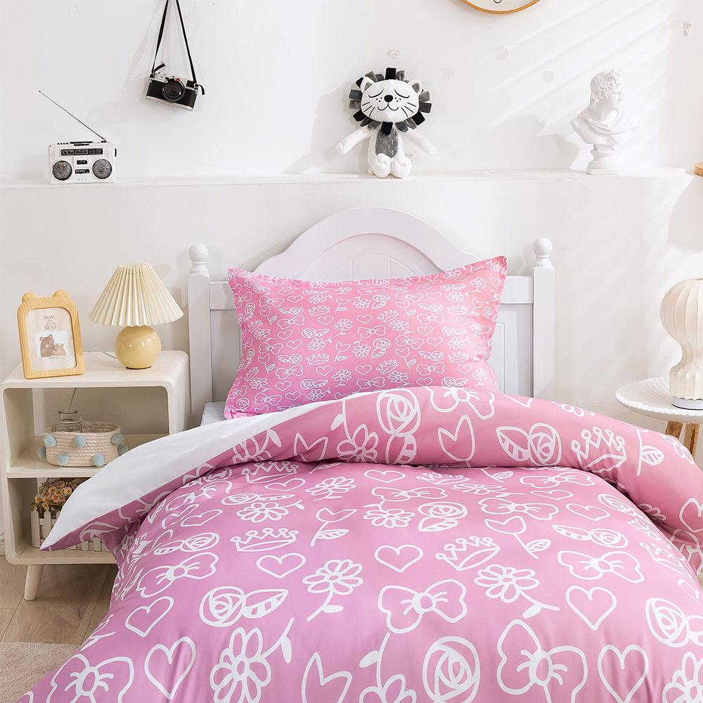 3D Cartoon Pink Butterfly Floral Quilt Cover Set Bedding Set Duvet Cover Pillowcases 378