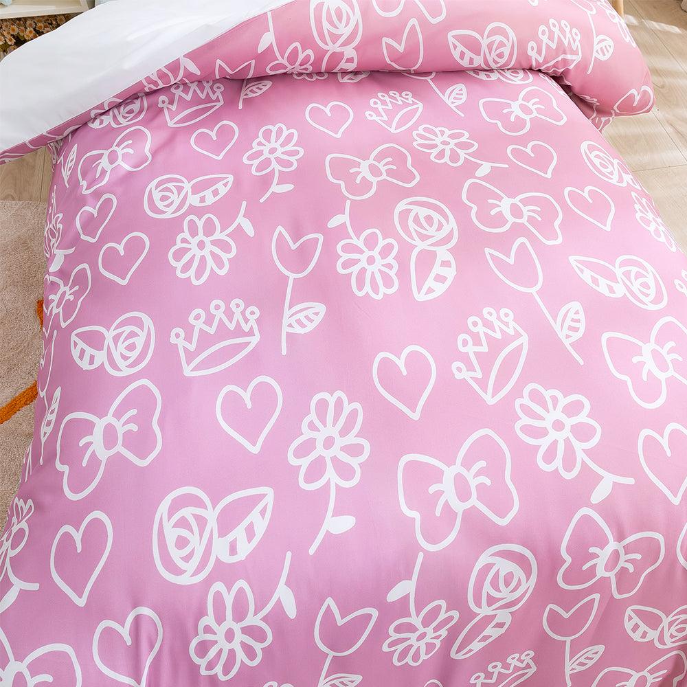 3D Cartoon Pink Butterfly Floral Quilt Cover Set Bedding Set Duvet Cover Pillowcases 378