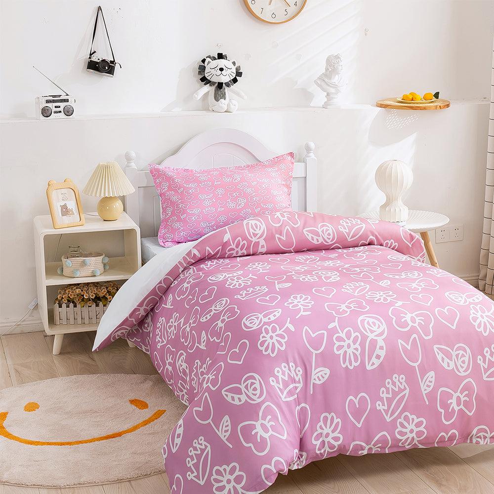 3D Cartoon Pink Butterfly Floral Quilt Cover Set Bedding Set Duvet Cover Pillowcases 378