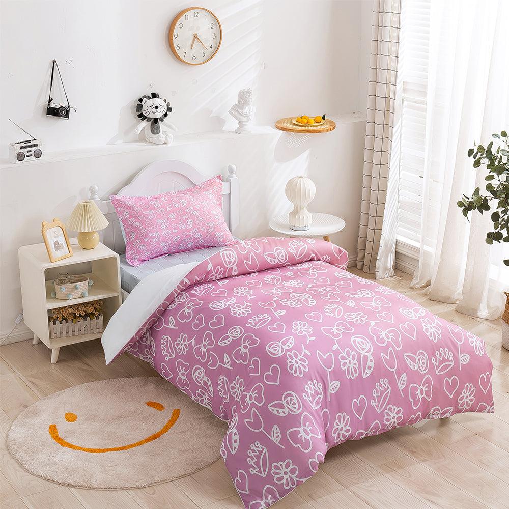 3D Cartoon Pink Butterfly Floral Quilt Cover Set Bedding Set Duvet Cover Pillowcases 378