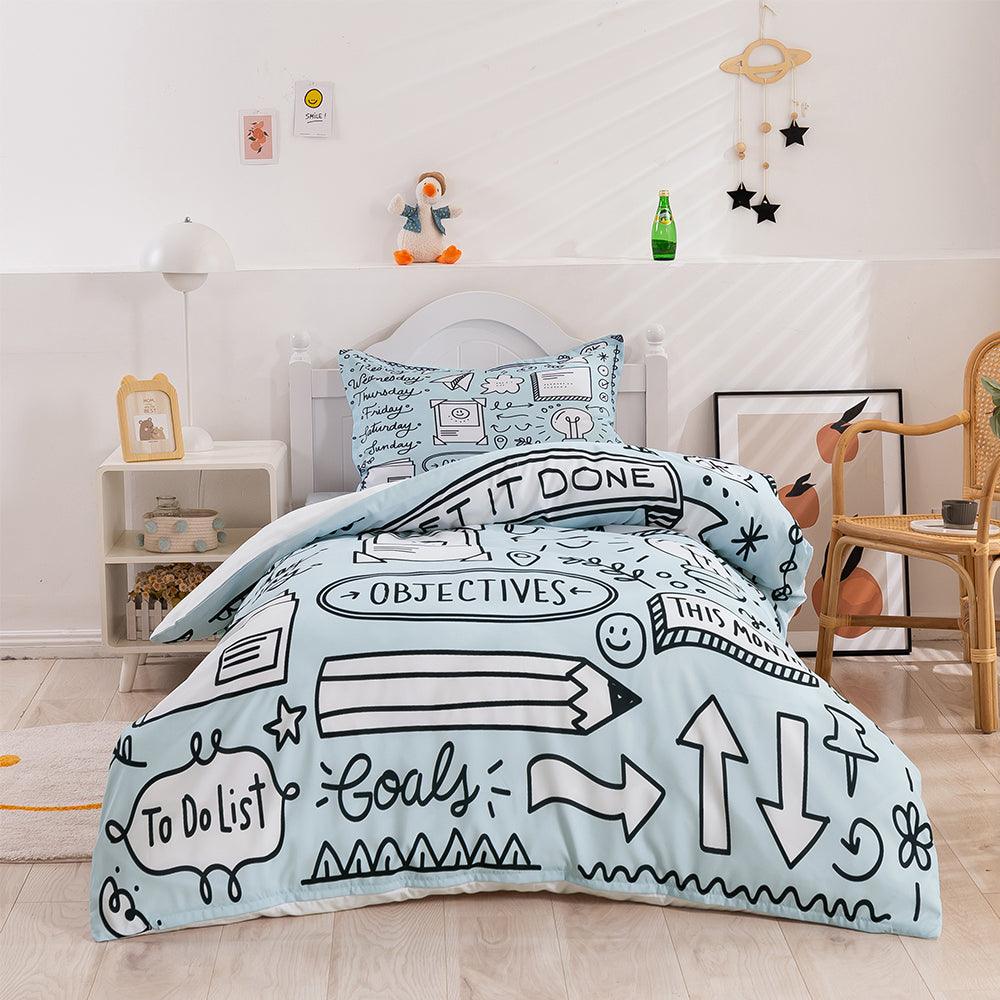 3D Cartoon Blue School Supplies Quilt Cover Set Bedding Set Duvet Cover Pillowcases 388