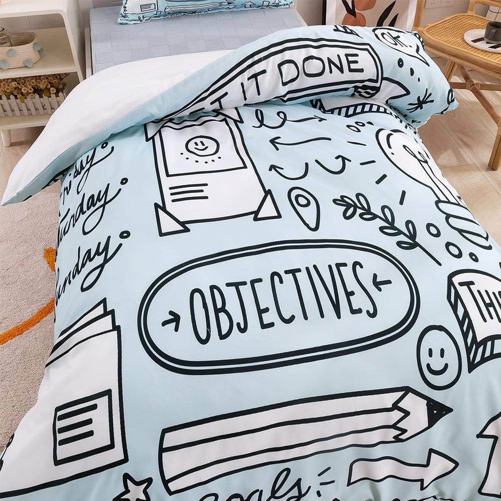 3D Cartoon Blue School Supplies Quilt Cover Set Bedding Set Duvet Cover Pillowcases 388