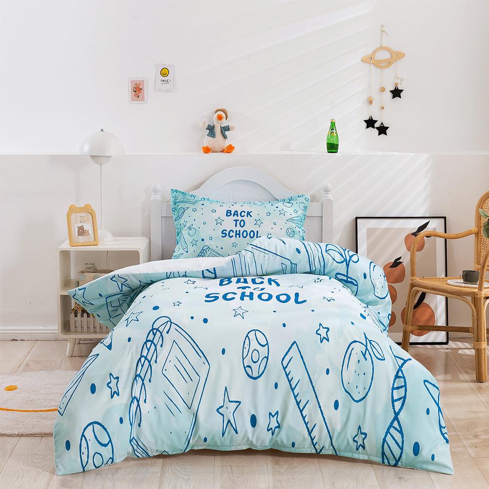 3D Cartoon Blue Learning School Supplies Quilt Cover Set Bedding Set Duvet Cover Pillowcases 389