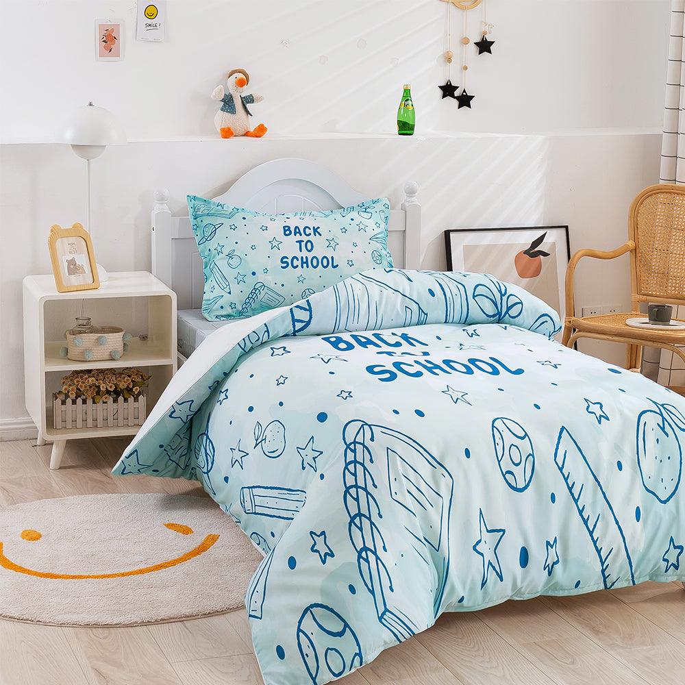 3D Cartoon Blue Learning School Supplies Quilt Cover Set Bedding Set Duvet Cover Pillowcases 389