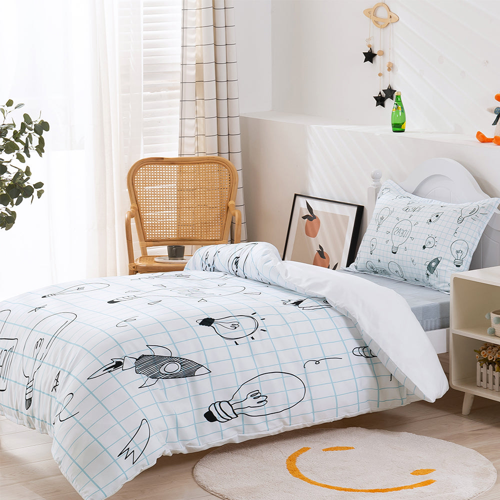 3D Bulb Rocket Hand Drawn Quilt Cover Set Bedding Set Duvet Cover Pillowcases 252