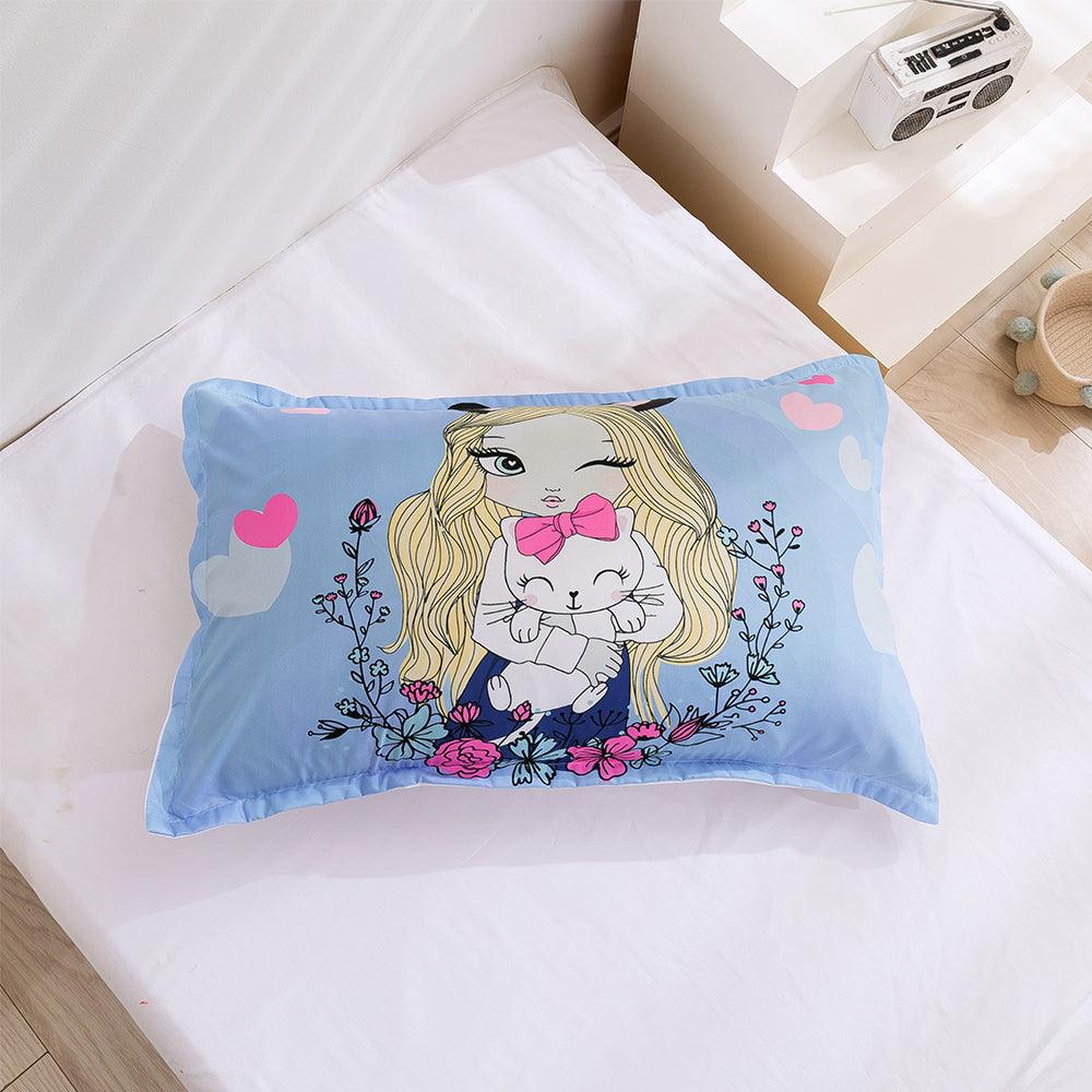 3D Cartoon Girl Cat Blue Quilt Cover Set Bedding Set Duvet Cover Pillowcases 89