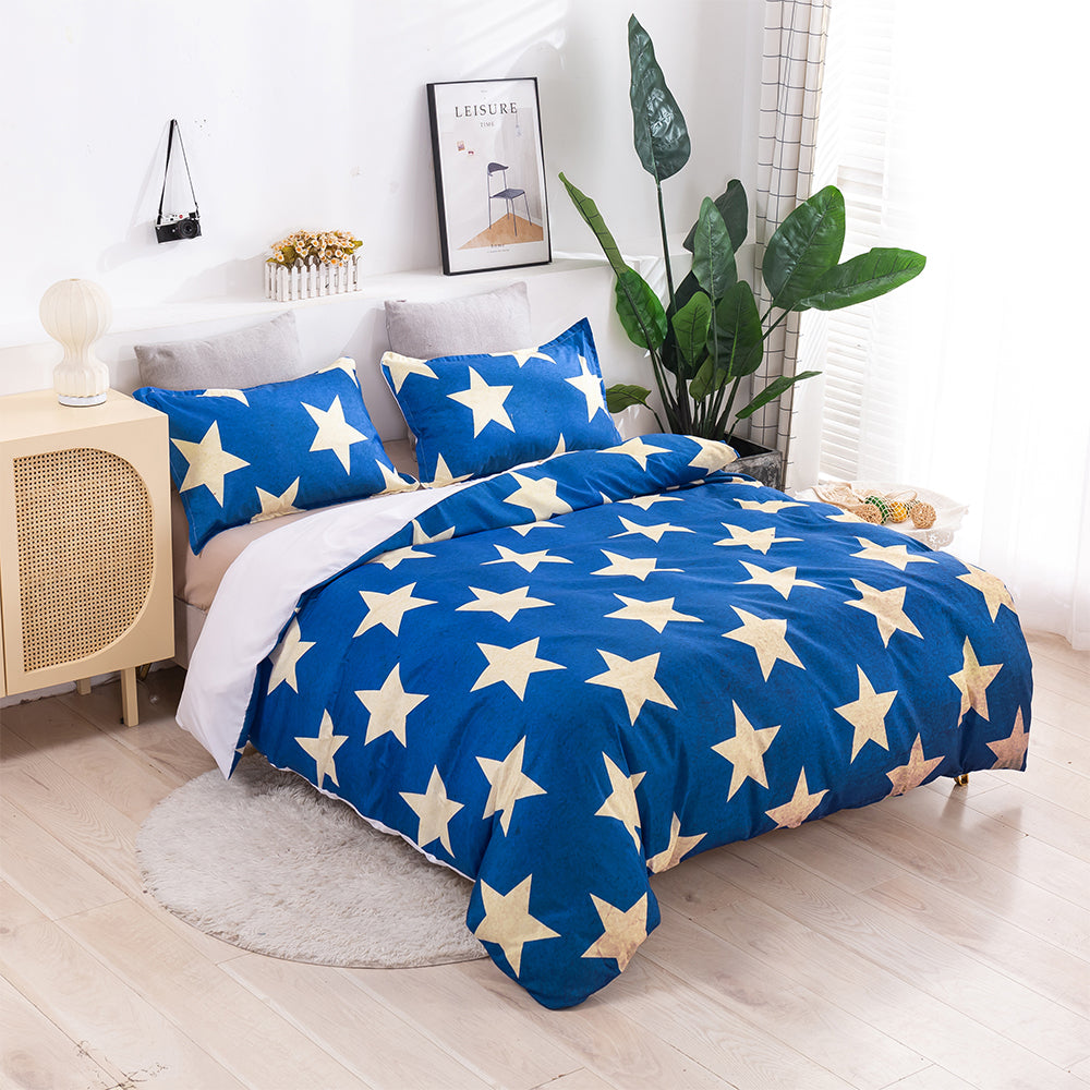 3D Blue Gold Star Quilt Cover Set Bedding Set Duvet Cover Pillowcases 425