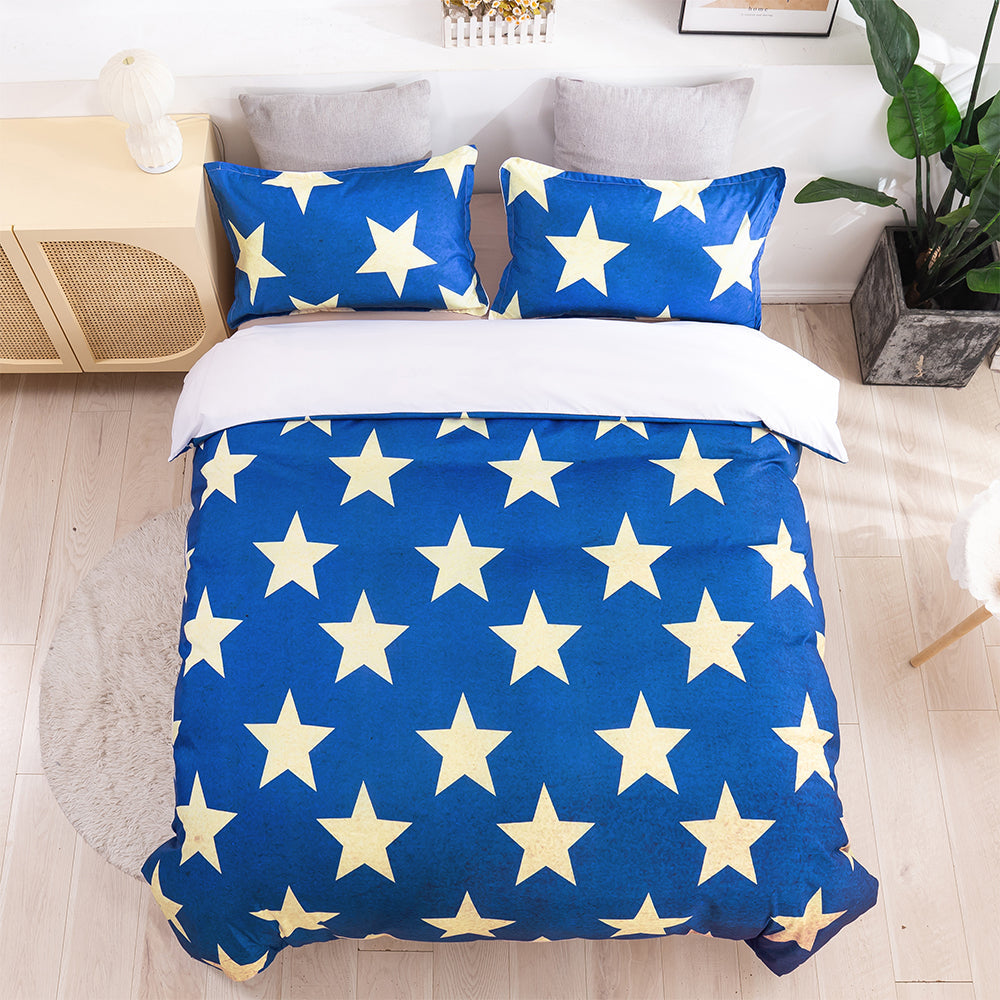 3D Blue Gold Star Quilt Cover Set Bedding Set Duvet Cover Pillowcases 425
