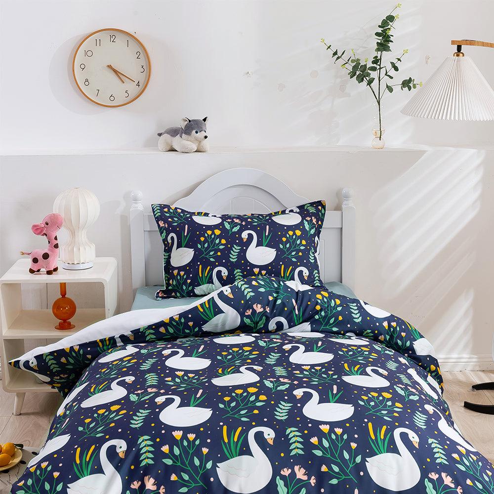 3D Cartoon Animal Swan Floral Quilt Cover Set Bedding Set Duvet Cover Pillowcases 242