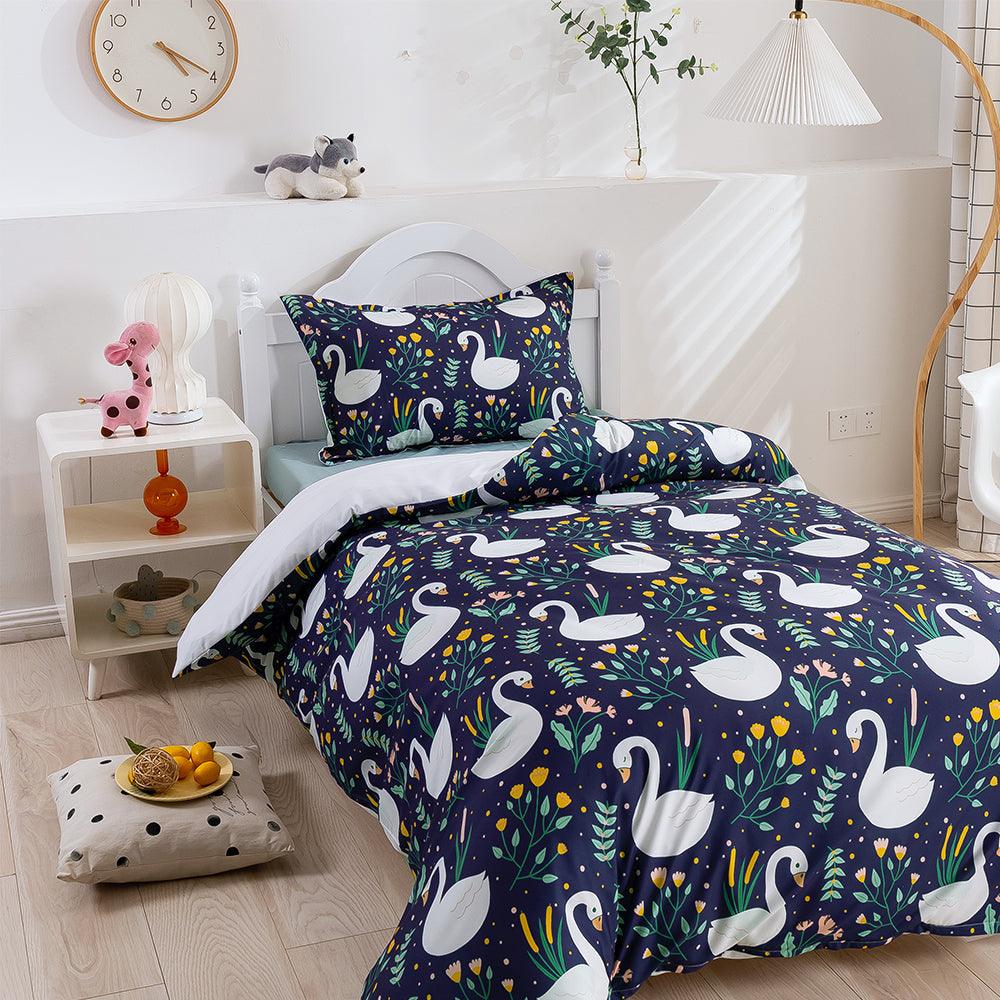 3D Cartoon Animal Swan Floral Quilt Cover Set Bedding Set Duvet Cover Pillowcases 242