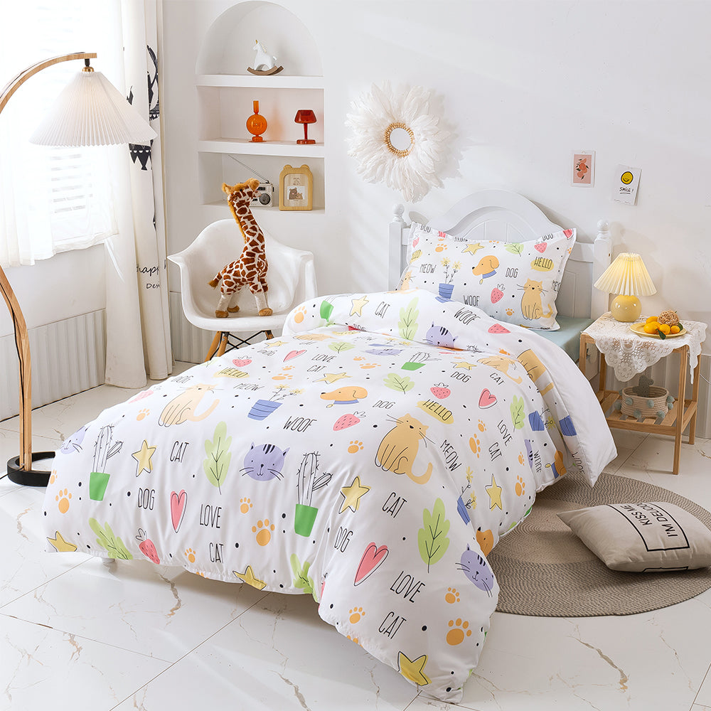 3D Cactus Cat Leaves Star Cartoon Pattern Quilt Cover Set Bedding Set Duvet Cover Pillowcases 70