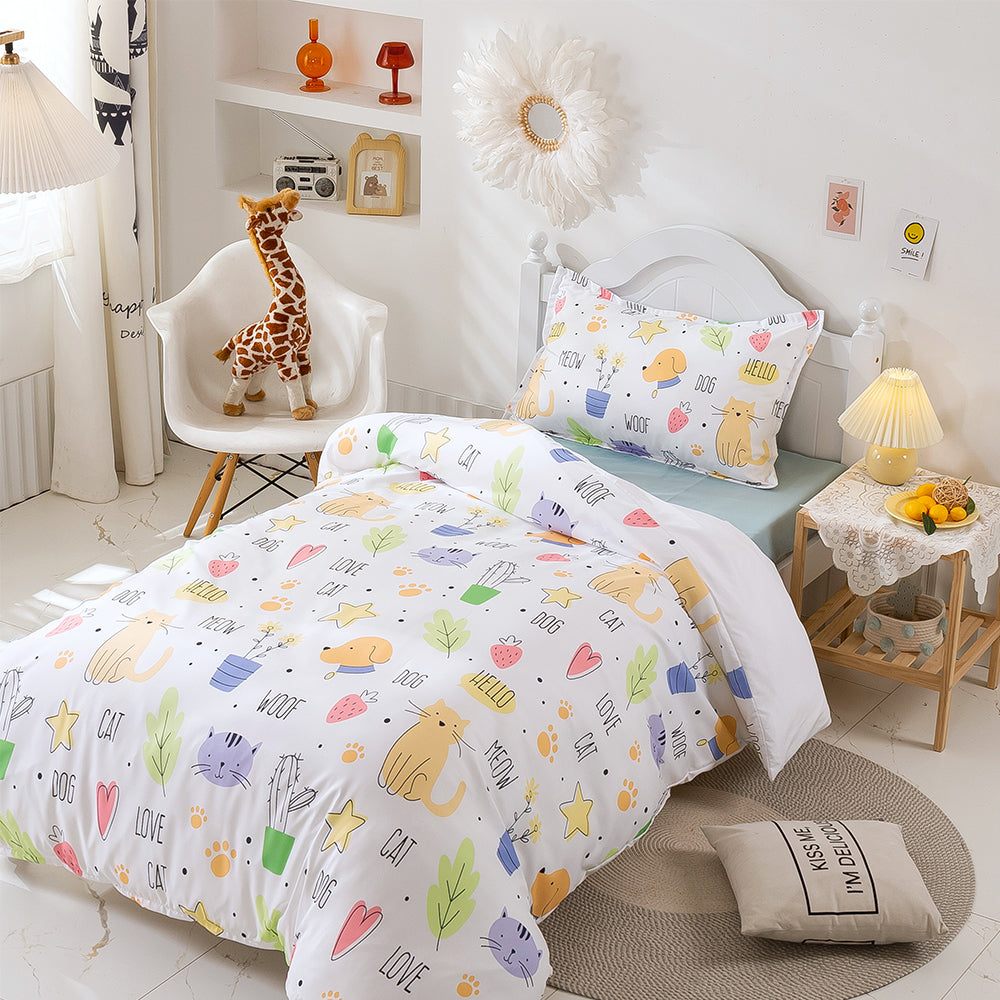3D Cactus Cat Leaves Star Cartoon Pattern Quilt Cover Set Bedding Set Duvet Cover Pillowcases 70