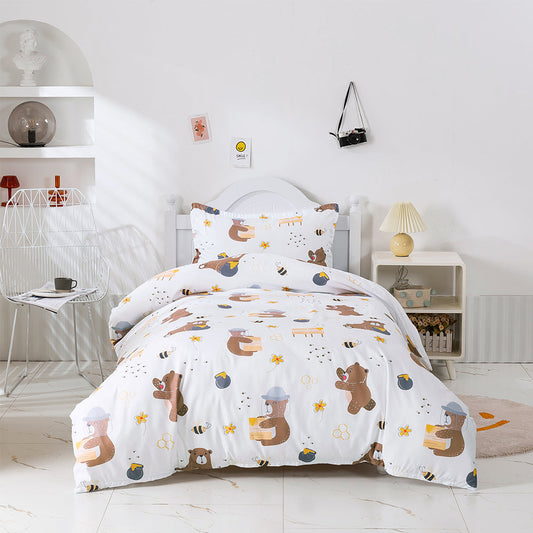 3D Bear Floral Honey Cartoon Pattern Quilt Cover Set Bedding Set Duvet Cover Pillowcase 324