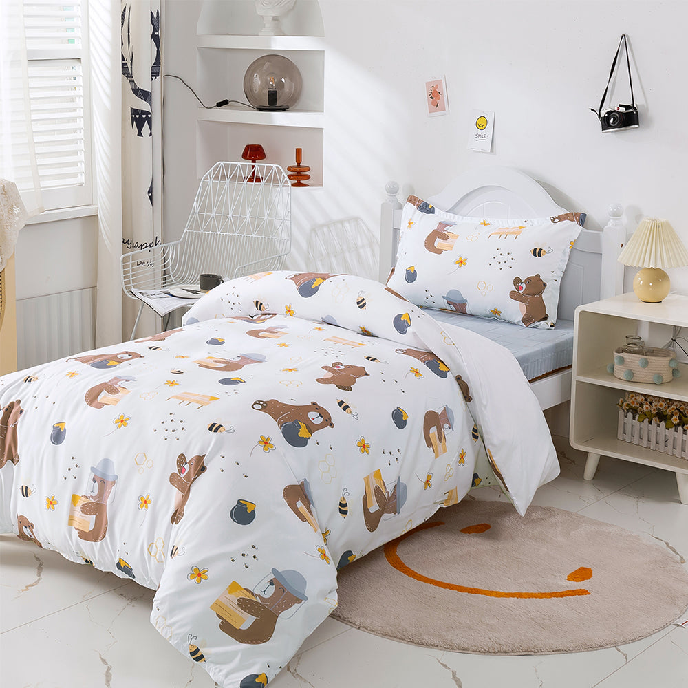 3D Bear Floral Honey Cartoon Pattern Quilt Cover Set Bedding Set Duvet Cover Pillowcase 324