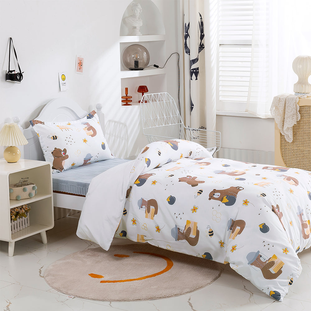 3D Bear Floral Honey Cartoon Pattern Quilt Cover Set Bedding Set Duvet Cover Pillowcase 324