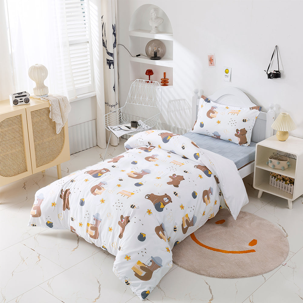 3D Bear Floral Honey Cartoon Pattern Quilt Cover Set Bedding Set Duvet Cover Pillowcase 324