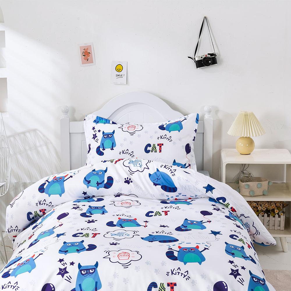 3D Cartoon Animal Blue Cat Quilt Cover Set Bedding Set Duvet Cover Pillowcases 473