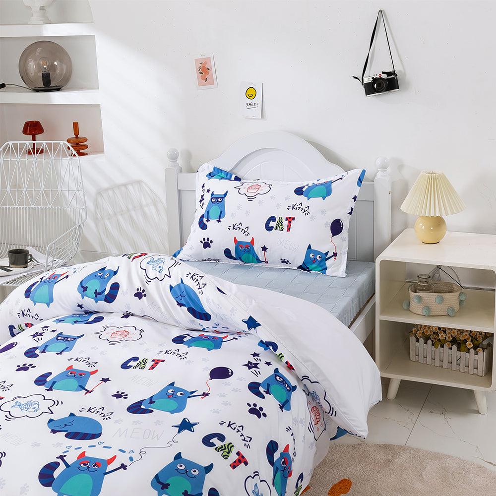 3D Cartoon Animal Blue Cat Quilt Cover Set Bedding Set Duvet Cover Pillowcases 473