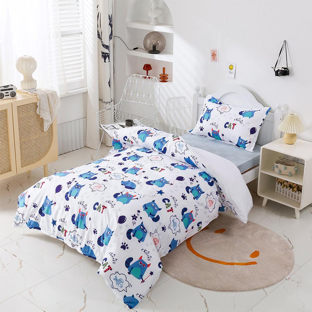 3D Cartoon Animal Blue Cat Quilt Cover Set Bedding Set Duvet Cover Pillowcases 473