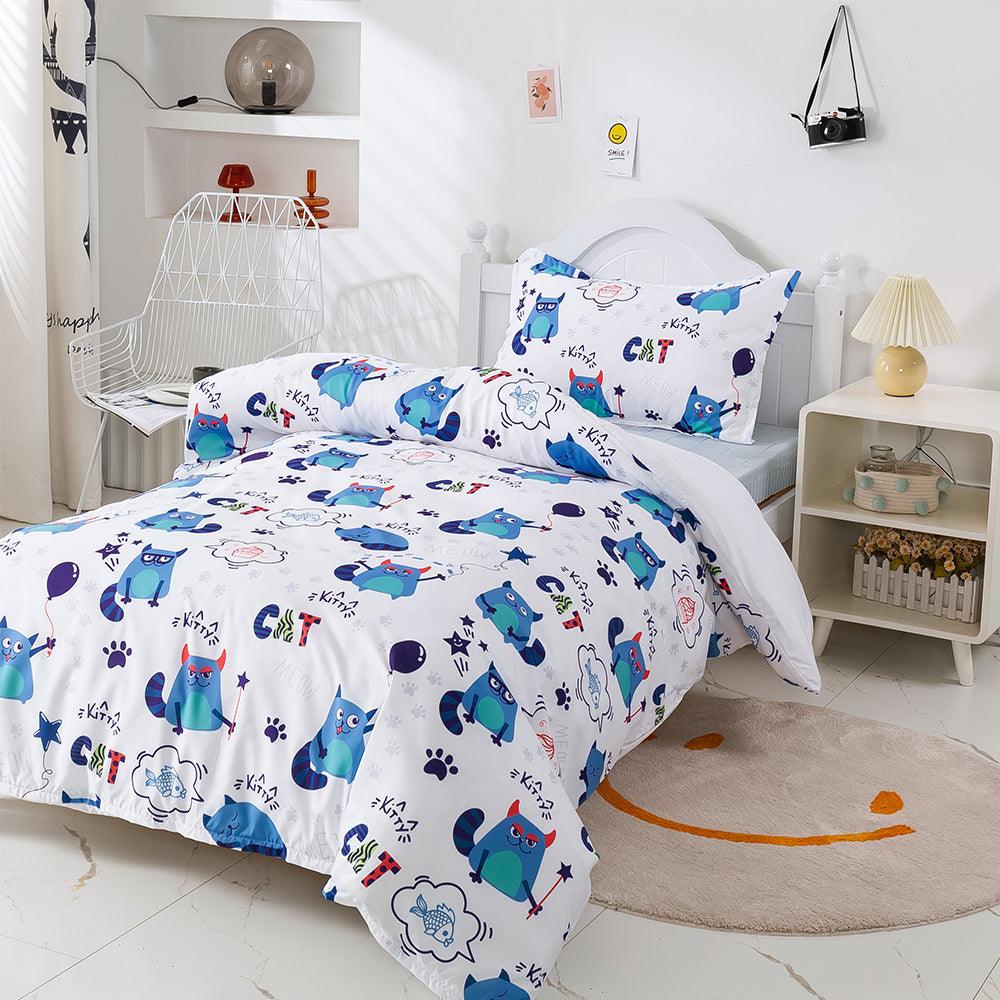 3D Cartoon Animal Blue Cat Quilt Cover Set Bedding Set Duvet Cover Pillowcases 473