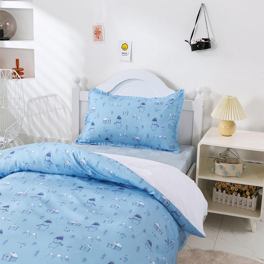 3D Cartoon Blue Forest Snow House Bear Quilt Cover Set Bedding Set Duvet Cover Pillowcases 476