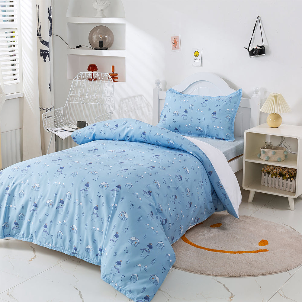 3D Blue Bear House Tree Cartoon Pattern Quilt Cover Set Bedding Set Duvet Cover Pillowcases 327