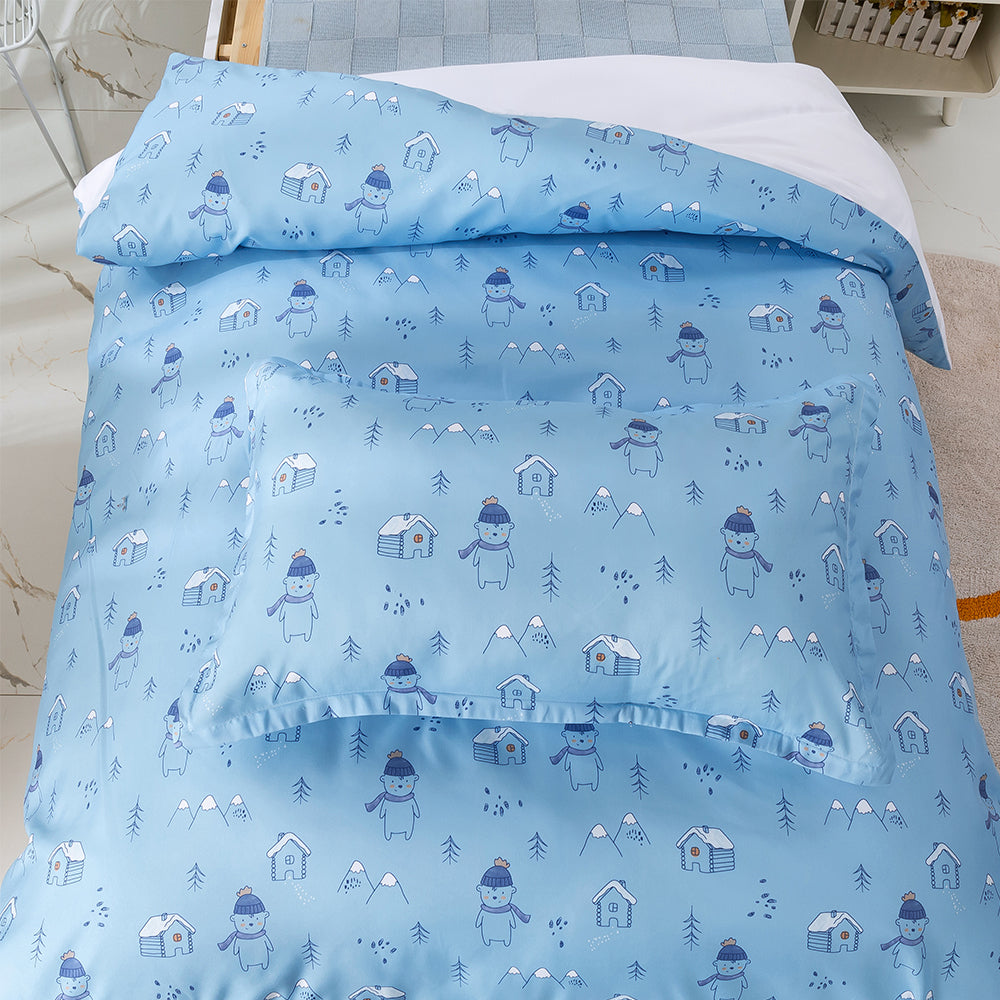 3D Blue Bear House Tree Cartoon Pattern Quilt Cover Set Bedding Set Duvet Cover Pillowcases 327