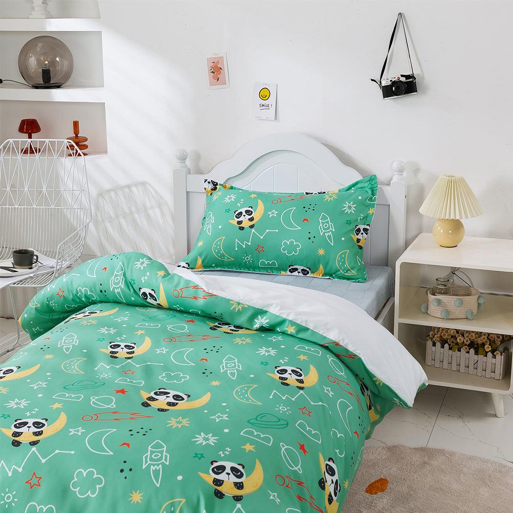 3D Cartoon Animal Panda Moon Green Quilt Cover Set Bedding Set Duvet Cover Pillowcases 477