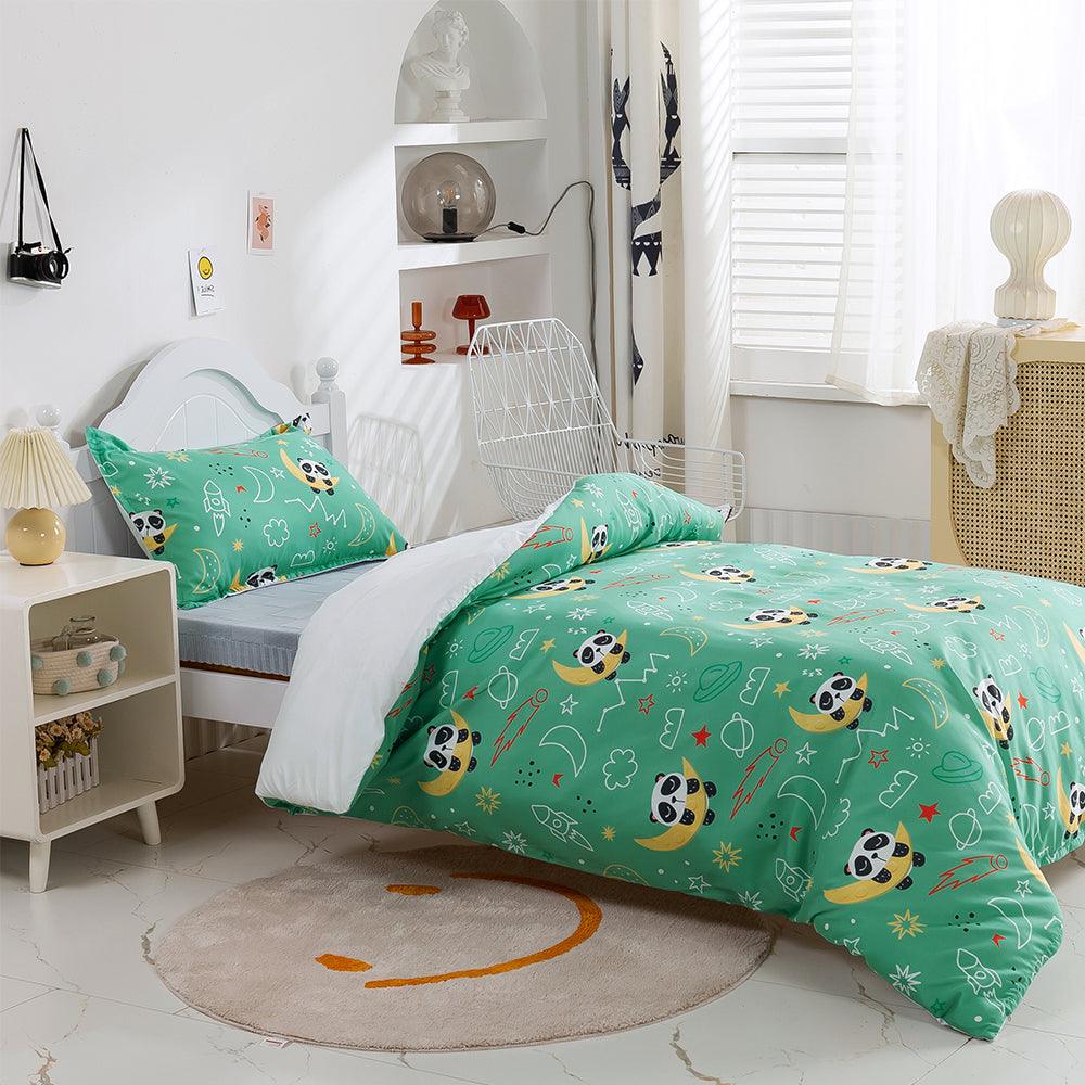 3D Cartoon Animal Panda Moon Green Quilt Cover Set Bedding Set Duvet Cover Pillowcases 477