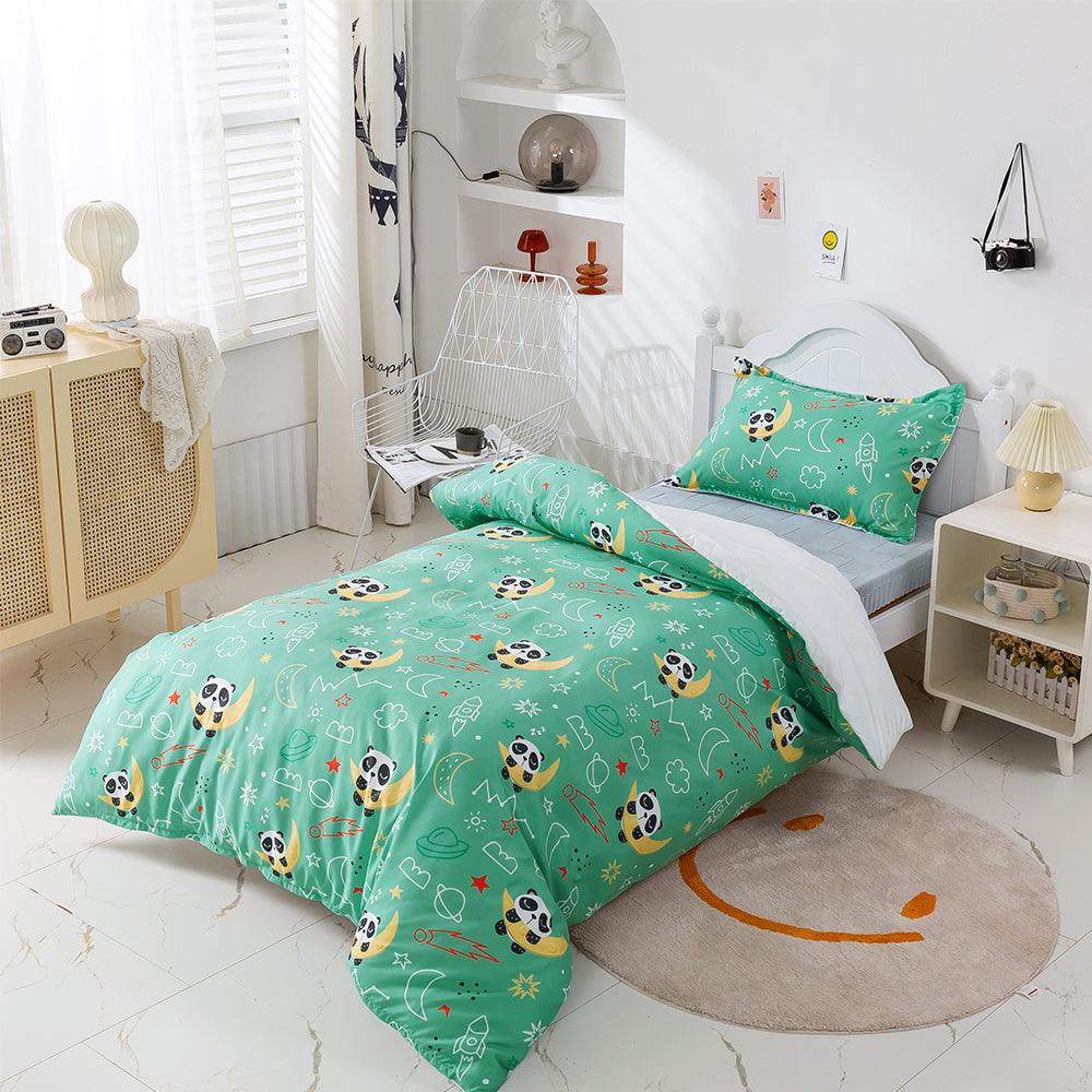 3D Cartoon Animal Panda Moon Green Quilt Cover Set Bedding Set Duvet Cover Pillowcases 477