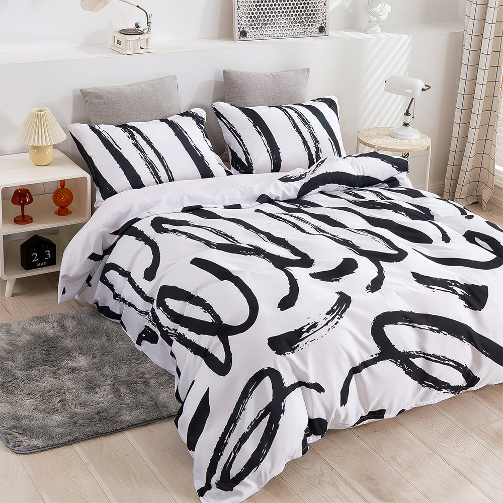 3D Black Stripe Geometric Pattern Quilt Cover Set Bedding Set Duvet Cover Pillowcases 365