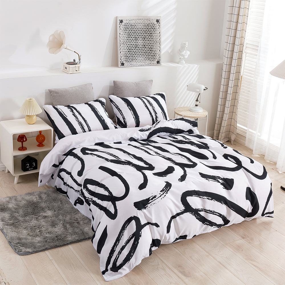 3D Black Stripe Geometric Pattern Quilt Cover Set Bedding Set Duvet Cover Pillowcases 365