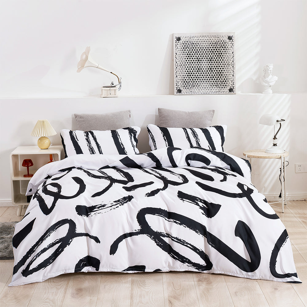 3D Black Stripe Geometric Pattern Quilt Cover Set Bedding Set Duvet Cover Pillowcases 365