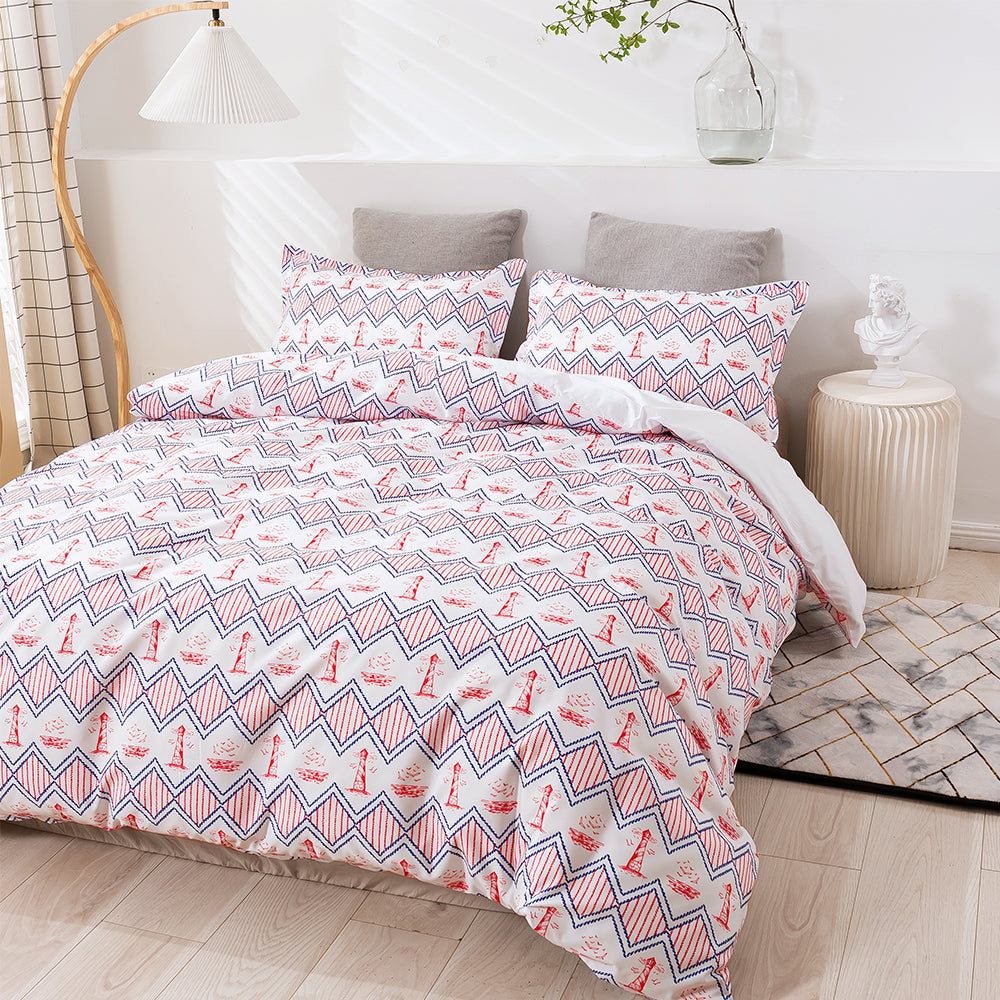 3D Boat Lighthouse Pattern Red Quilt Cover Set Bedding Set Duvet Cover Pillowcases 298