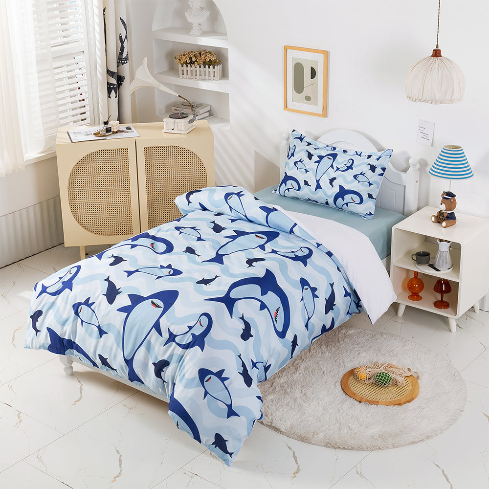 3D Blue Shark Pattern Quilt Cover Set Bedding Set Duvet Cover Pillowcases 367