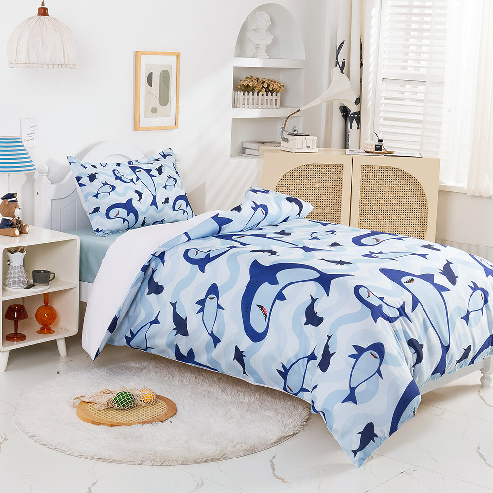 3D Blue Shark Pattern Quilt Cover Set Bedding Set Duvet Cover Pillowcases 367