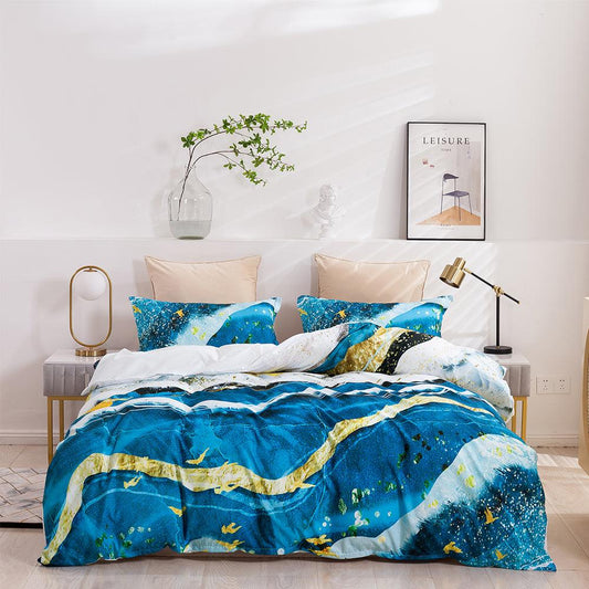 3D Abstract Blue Gold Marble Quilt Cover Set Bedding Set Duvet Cover Pillowcases 444