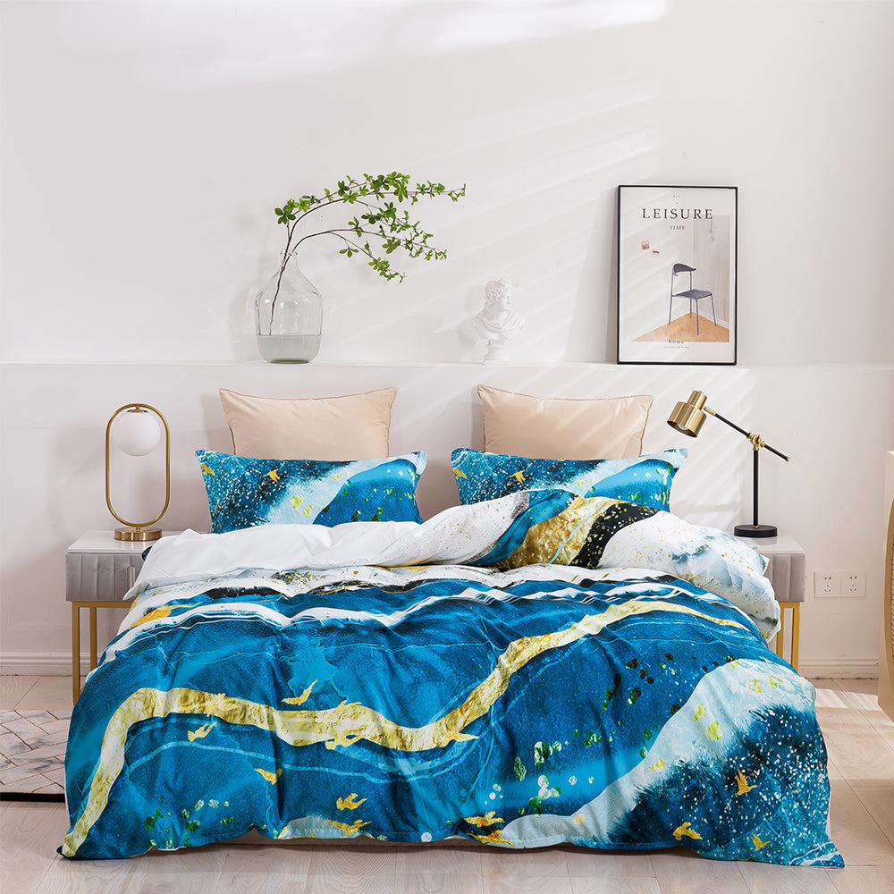 3D Blue Golden Abstract Quilt Cover Set Bedding Set Duvet Cover Pillowcases 310