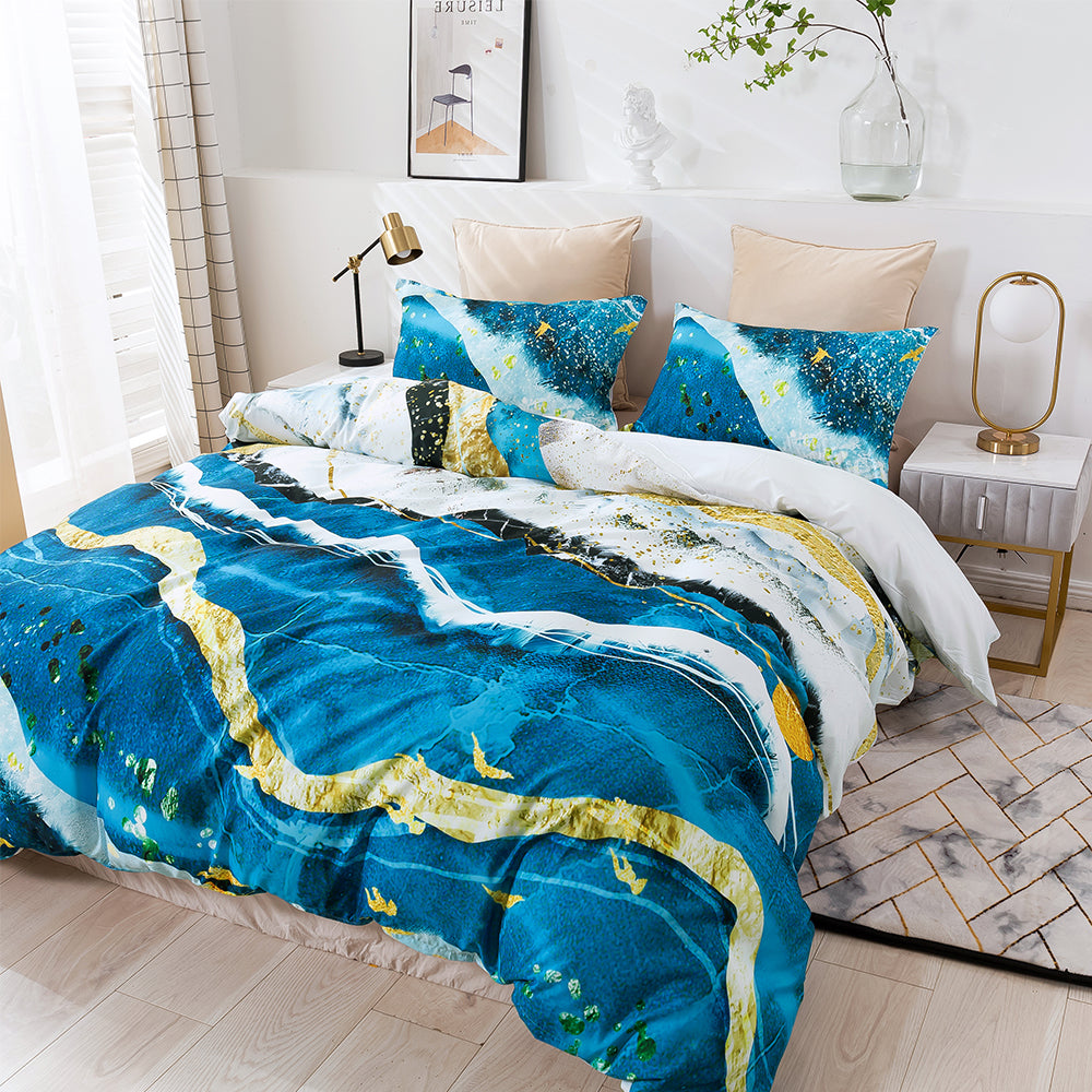 3D Blue Golden Abstract Quilt Cover Set Bedding Set Duvet Cover Pillowcases 310