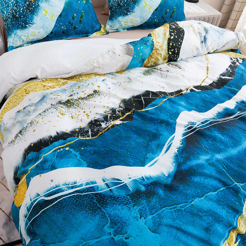 3D Abstract Blue Gold Marble Quilt Cover Set Bedding Set Duvet Cover Pillowcases 444