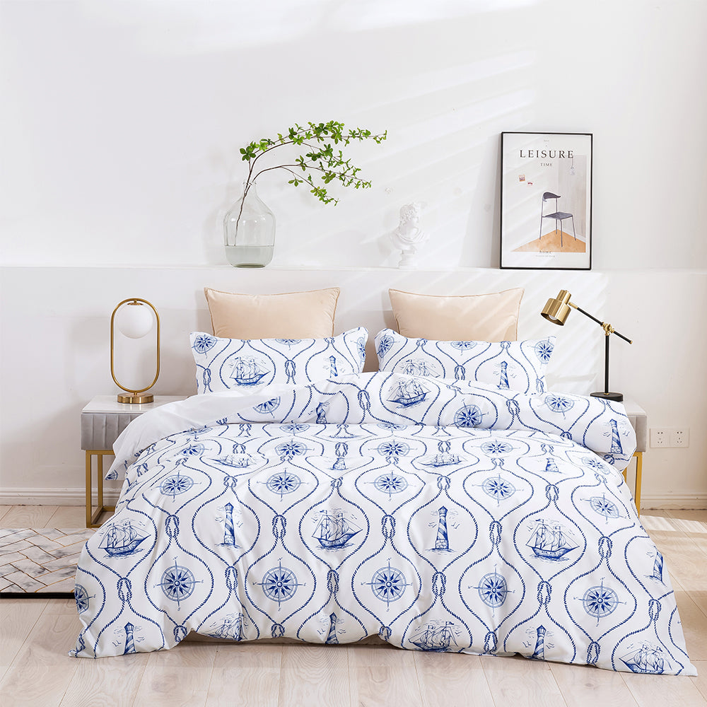 3D Boat Rudder Lighthouse Pattern Blue Quilt Cover Set Bedding Set Duvet Cover Pillowcases 278