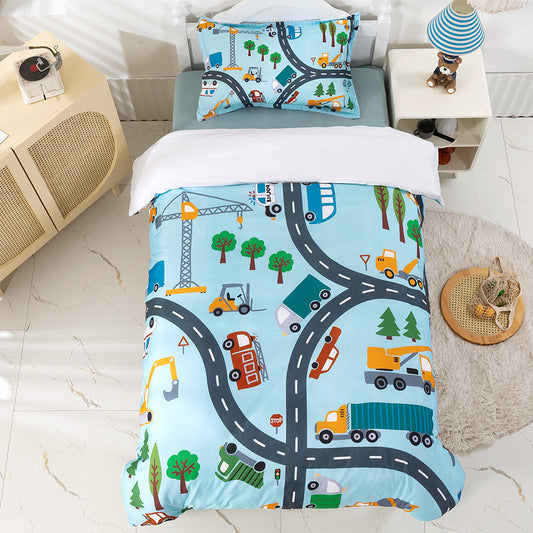 3D Cartoon Car Truck Tree Road Blue Quilt Cover Set Bedding Set Duvet Cover Pillowcases 370